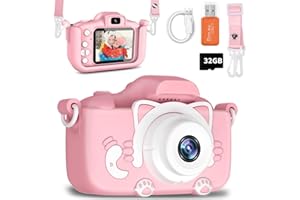 LONGYI Cameras for Photography, 1080P HD 40MP Digital Camera with 32 GB Card for Girls Boys Age Over 3 Years Old, Perfect Christmas Birthday Festival Gifts for Toddler,Pink-Cat