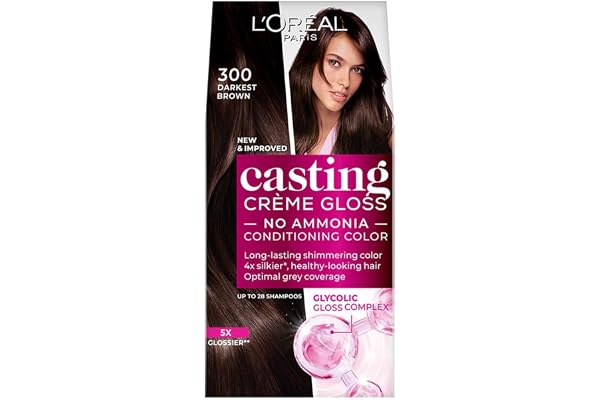 L'Oreal Paris Casting Creme Gloss Hair Color, 300 Darkest Brown | Net Wt: 60ml +40ml + 60g| Ammonia-free shine gloss color |