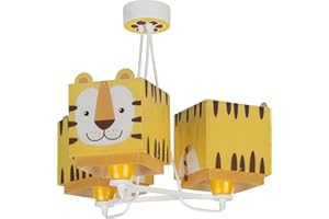 Dalber Lampa dziecięca lampa wisząca, 3 światła, małe tygrysie zwierzęta, żółta