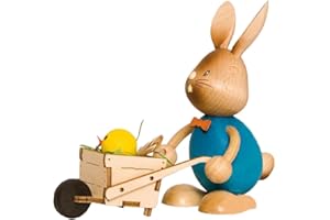 Drechslerei Kuhnert - Osterdekoration / Osterhase - Stupsi Hase mit Schubkarre - 12cm - aus Holz - Made in Germany