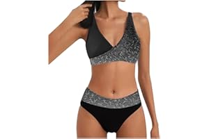 Allegorly Damen Bikini Set Triangel Breites Unterbrustband Bademode Zweiteiliger Badeanzug Wickeloptik Lace Up Bikini Bademode V Ausschnitt Blumenmuster Zweiteiliger Badeanzug Swimsuit
