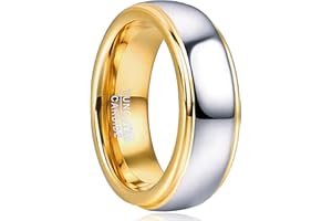 NUNCAD Bague Argent et Or pour Homme Femme Anneau Bicolore en Tungstène pour Mariage Fiançailles Alliance Simple 8mm/6mm/4mm
