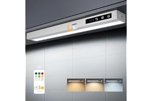 GOVSSING Under Cabinet Kitchen Lights, Adjustable Motion Sensor Lights Indoor with Remote, 4000mAh Rechargeable Light with Indicators, 3 Colour Modes&Dimmable Wireless Wardrobe lights - 35cm (White)