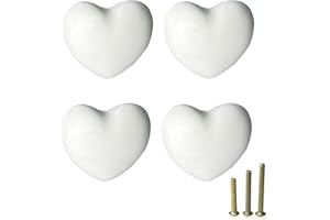 Mimhooy 4 Pack White Ceramic Heart Shaped Drawer Knobs