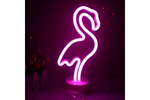 Flamenco Señales Luminosas Neón Luz de Noche, Ovker Letreros de Neón, Iluminación de Ambiente Dormitorio Decoración con Batería powered y USB, Luces de Noche para Infantil Navidad Fiesta