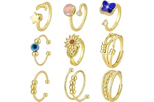 PH PandaHall 9 stilar guld fidget ångestringar justerbar spinner ring, 15 ~ 20 mm solros måne stjärna fyra blad pärla fidget