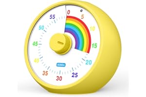 KIECKY SQUIRREL Zegar wizualny dla dzieci, 60-minutowy timer do countdownu dla klasy, biura i kuchni, narzędzie do zarządzania czasem z cisznym działaniem, timer Pomodoro z motywem tęczyowym (żółty))