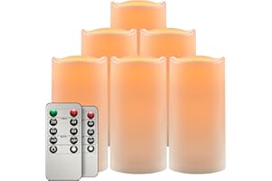 salipt Bougie LED, Lot de 6 Étanche, Blanche, Fausse Bougie Electrique Flamme Vacillante Diamètre 7.6 cm, Bougies à Piles Avec Télécommande et Minuteur, Hauteur 15.3 cm