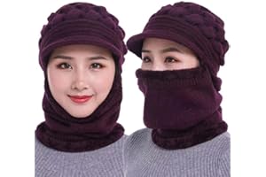Prevessel Damen Strickmütze Schal Set, Ohrenklappen Fleece gefütterte Kappen, winddichte dicke Mütze, Halswärmer, mittelalter und alter Thermohut
