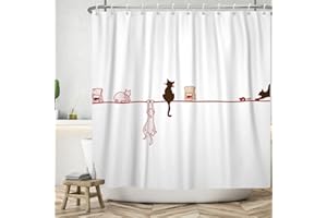 Ttincceer 180x180cm Divertido Gato Cortina de Ducha bocetos Gato Escalada en Cuclillas Pared Silueta Cortina de baño Lindo Animal acción Lavable Cortinas de Ducha Impermeable bañera Cortina
