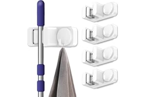 HULAXILOTI Besenhalterung Wand Selbstklebend 4 Stück, Besenhalter Wasserdichter, Wandhalterung Besen mit Haken, Gerätehalter Wand für Zuhause Garten Küche Badezimmer Garage