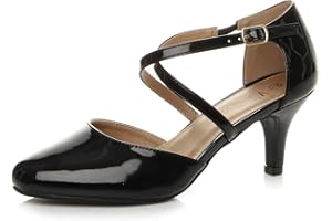 AJVANI Womens Ladies mid high Heel Strappy Crossover Wedding Evening Sandals Shoes Size