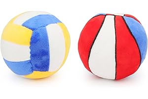 Piang Gouer 2PCS Juguetes interactivos para Perros adecuados para Perros pequeños y medianos, Juguetes de Peluche chirriantes, Voleibol de Baloncesto para Perros