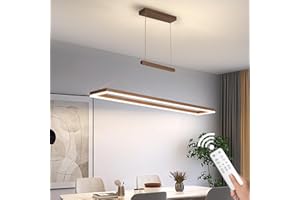 ‎SENFAY SENFAY LED Pendelleuchte Esstisch Dimmbar,120cm Modern Rechteck Hängelampe mit Fernbedienung, 50W Esszimmer Hängeleuchte Höhenverstellbar Esstisch lampe Hängend fur Wohnzimmer Küche Büro, Braun