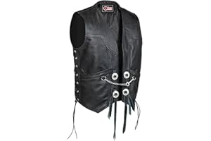 LESA COLLECTION New Mens Real Leather Motorcycle Biker Waistcoat/Vest with Chain (S) Black