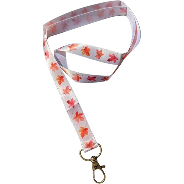 Fall Themed Lanyard Keychain - Vibrant Leaf Print ID Badge Holder With Swivel Clasp