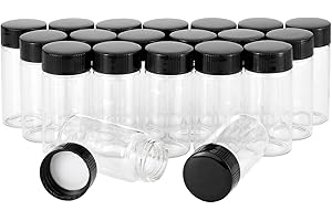 Unxuey 20 Stück 20 ml klare Glasfläschchen Probenglas Glasflaschen mit Kunststoff-Schraubverschluss schwarz transparent Laborfläschchen