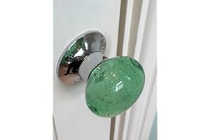 CHATTELS Beautiful Pair of Large Green/Mint Contemporary/Retro Round Smooth Bubble Glass Chrome Mortice Door Knobs/Handles