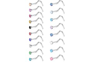 Mayhoop 6-18 Pcs 20G Nose Studs Nose Piercing Nose Ring Surgical Steel Nose Nostril CZ Inlaid Piercing Jewelry for Women Men