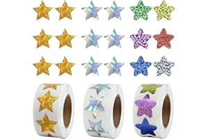 1500PCS Shiny Reward Stickers, IKR 3 Roll Motivational Holographic Star Stickers for Children Students Teachers Classroom