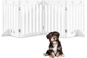 SOARS Cancelletto per Cani Pieghevoli 204 x 60 cm, Barriera per Cani in Legno a 4 Pannelli con Piedini Stabili, Recinzione per Scale, Ingressi e Corridoi (Bianco)