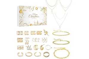 YUNYAHE Calendrier de l'Avent 2024, bijoux 2024, pour filles, adolescentes, femmes, calendrier de compte à rebours de Noël, cadeau de surprise de Noël avec boucles d'oreilles, collier, bracelet et bague
