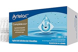 Artelac Complete EDO Augentropfen - Hyaluron Augentropfen gegen trockene Augen - bei trockenen und auch tränenden Augen - mit Hyaluronsäure - bei Kontaktlinsen - Einzeldosen (60 x 0,5 ml)