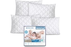 ACRALI HOME Quilted Pillow Protectors 4 Pack Zipped - 50x75 cm Microfiber Pillowcase Protectors Hypoallergenic Zipped Pillow Protectors, Soft Breathable Luxurious Pillow Cover for Comfy Sleep