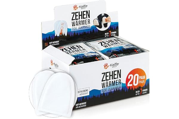 HELLO HEAT -Varmförpackning – 10, 20 eller 40 par tåvärmare I 7 timmars skovärmare I Omedelbart värmande innersula I fotvärmare för skor, skidskor och snowboardstövlar I fotdynor värmekuddar