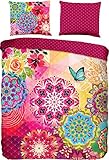 mit Reißverschluss HIP Wendebettwäsche Ernesta Satin bunt Größe 155x220 cm (80x80 cm)