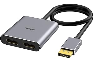 fairikabe DisplayPort zu Dual DisplayPort Splitter Adapter 4K60Hz für Dual Monitor, MST DP Adapter erweitern Display 1 in 2 Ausgänge, displayPort Hub für Desktop Computer