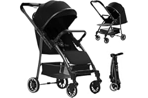 OAMGER Passeggino Canne, Passeggino Bebe Leggero e Compatto, 3 posizioni di inclinazione, 0-4 anni (25 kg max), posizione allungata, pieghevole con una sola mano, 4 ruote con ammortizzatori, con un grande