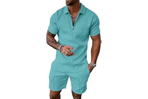 Osheoiso Trainingsanzug für Herren Sommer Sportanzug 2 Teiliges Outfit Sport Set Kurzarm T-Shirts + Kurze Hose Sets Freizeitanzug Männer Business Polo Hemd mit Revers Sporthose