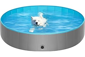 ‎EUGAD Eugad 0007GYYC Dog Pool Diameter 80 cm Dog Swimming Pool Paddling Pool Pet Swimming Pool Bath for Dogs Cats Foldable Doggy Pool Cat Pool Grey/Blue 80 x 20 cm. / 31.49 x 7.87 inches.