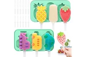 Bluelves Stampi per Ghiaccioli,2 Pezzi Formine Ghiaccioli Riutilizzabili, Silicone Stampi per Gelato Senza BPA, Stampo Ghiaccioli con Bastoncino per Bambini Adulti（La Frutta + Veicoli）