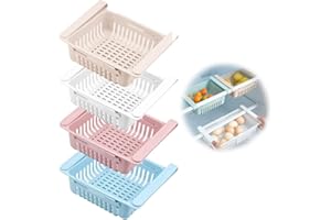 Frigoríficos Organizadores de Cajones, Wuudi Caja de Almacenamiento retráctil para Refrigerador Ordenado Estante (4 Pack)