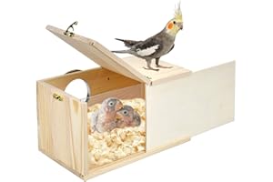 Vehomy Vogelnestkasten Natürliche Holz Vogelnesthütte mit transparenter Acrylplatte für Vogelkäfig Papageien Zuchtbox Nestkasten mit Lichtschild für kleine Papageien Cockatiel Lovebirds Budgie L