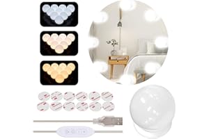 ONEHOUS Vanity Mirror Lights with 10 Dimmable LED Bulbs, Hollywood Style USB Lighted Kit with 3 Color Modes & 10 Levels Brightness, Stick-on Makeup Mirror Light for Vanity Dressing Table Mirror, 10 Bulbs/5.2M
