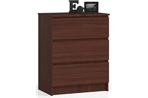 AKORD Cassettiera K60 con 3 Cassetti | Credenza Alta | Moderna Mobiletto per Soggiorno Sala da Pranzo Camera da Letto Corridoio Bagno | Armadio Cameretta | 60x77x40 cm 25 kg Wengé