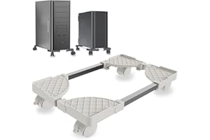 DELONGKE Computer Halterung unter Schreibtisch auf Rollen, Monitorerhöhung mit 4 Rollen, Computerständer, mobiler PC-Ständer, 25 kg, Weiß