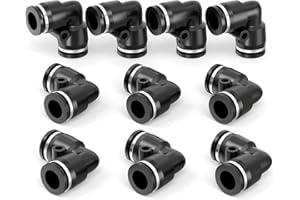 ERGAOBOY 10 pièces, tube de 10 mm de diamètre extérieur, noir, coude à 90 degrés à 2 voies, raccords pneumatiques à connexion par pression, verrouillage par pression PV