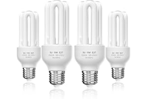 Lustaled Energy Saving Light Bulbs Screw in, 11W E27 Screw Bulb Daylight Cool White 6500K, ES CFL Energy Saver Low Energy Light Bulbs 3U Stick Lamp, 220-240V, Non-dimmable, 4-Pack