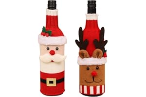 KASESSS 2 sztuki świątecznych pokrowców na butelki, kreskówkowy świąteczny pokrowiec na butelkę wina, dzianinowa świąteczna osłona na butelkę, kreatywny sweter na butelkę wina, Święty Mikołaj