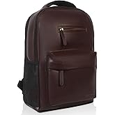 Amazon Basics Leather Laptop Backpack (15.6 Inch) | Water Resistant | Large Storage Compartments | Breathable Shoulder Straps | for Office, Travel or 