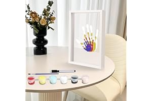 WIYETY Rodzinny zestaw do odciski dłoni, zestaw ramek na zdjęcia dla niemowląt, ramka na zdjęcia Clear Family, wielokolorowa, "zrób to sam", do majsterkowania, z drewna (6 kolorów)