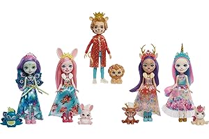 Royal Enchantimals Pack 5 muñecos con mascota, ropa de gala y accesorios de juguete, regalo para niñas y niños +4 años (Mattel HCJ18)