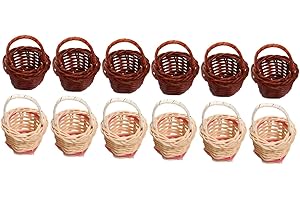 NOLITOY Mini Cesta De La Compra De 12 Piezas Cesta De Mimbre para Muñecas Cesta De Miniaturas Cesta De Favores De Fiesta De Boda Cestas De Frutas Pequeñas Cesta De Flores Simuladas