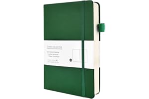Fwilo Thick Dotted Notebook A5,100gsm A5 Note Book Note Pad 320Pages Journal Notebook Eye Protection Paper Diary PU Leather Notebook for School Office Artist Writing& Note Taking (Dark Green)