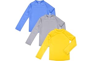 BIG ELEPHANT Paquete de 3 Camisetas de natación para niños con protección Solar UPF 50+ de Manga Larga para niños y niñas