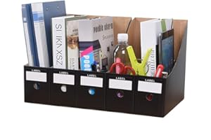 HGGZEG File Magazine Holder, 5 Pack Waterproof Desktop Storage Box A4 Paper Document Organizer for School Dormitory,Office,Home Files Storage (Black)